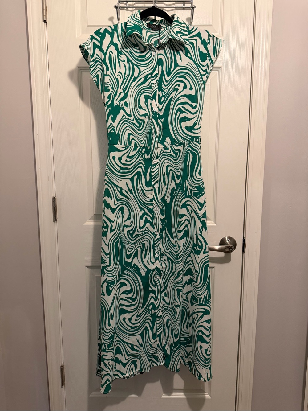 AX Paris Green and White Swirl Maxi Shirt Dress